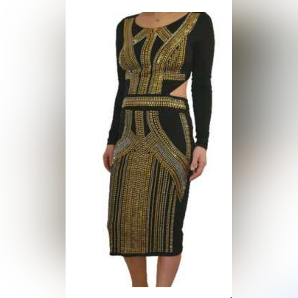 bebe Black and Gold Long Sleeve Dress